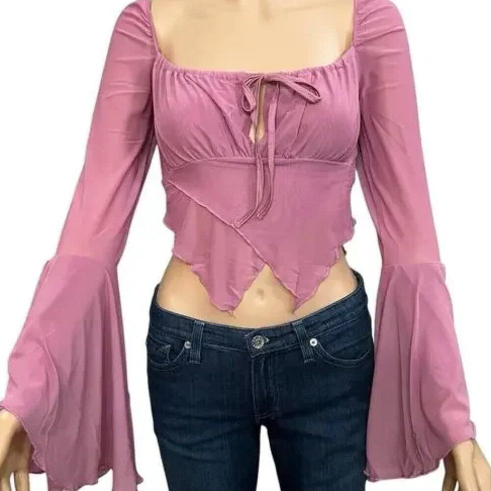 Current Mood Wild Attraction flowy layered Mesh Top Small Fairy Bell Sleeve NWT